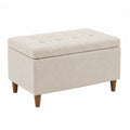 Pouf contenitore rettangolare imbottito in tessuto poliestere beige chiaro con gambe in legno 90 x 45 x 45 cm