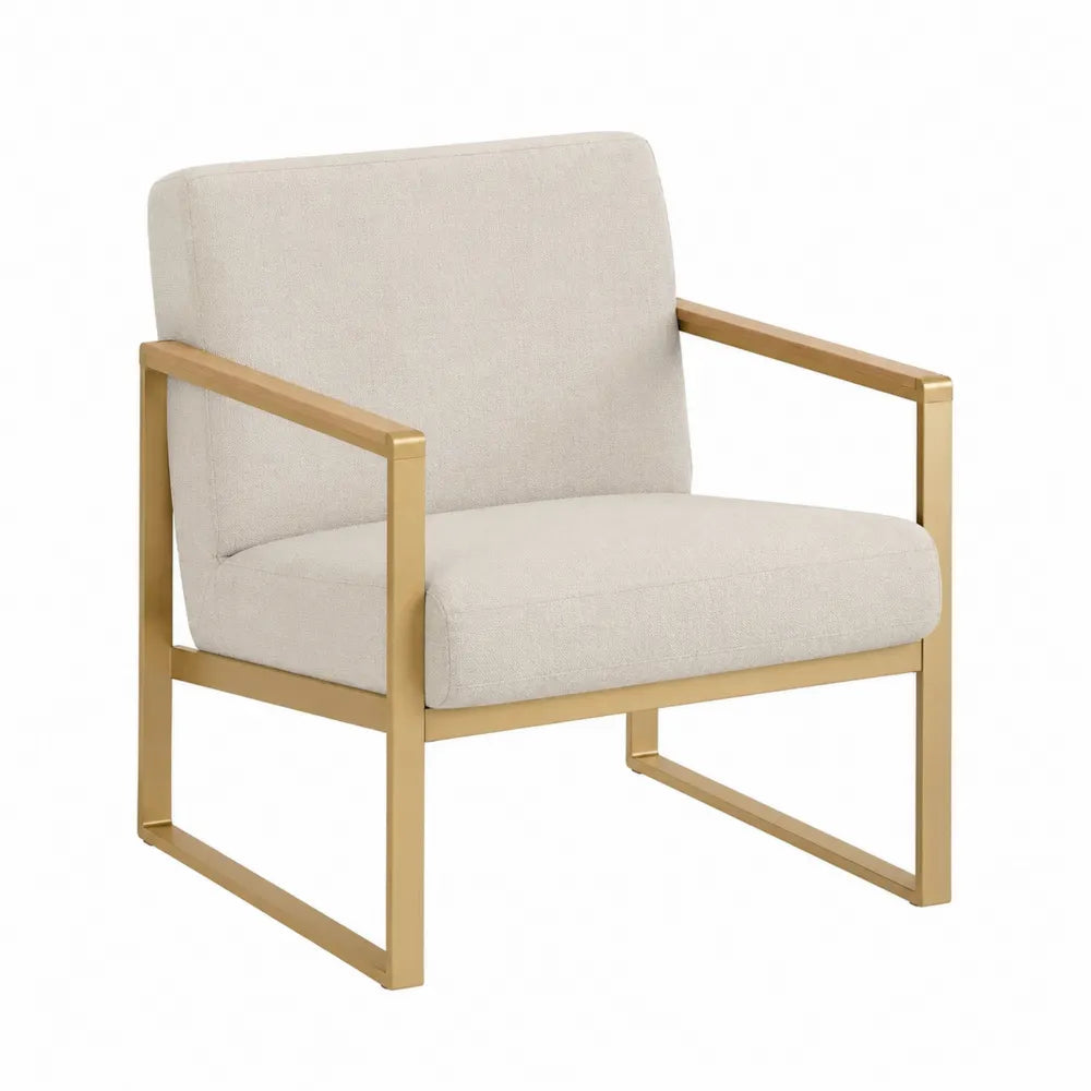 Sedia imbottita con braccioli in tessuto poliestere beige e struttura in acciaio oro 58 x 60 x 80 cm