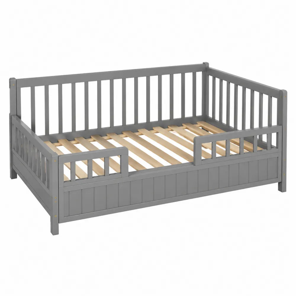 Letto singolo rettangolare per bambini con sponde in legno di pino grigio e rete a doghe 190 x 90 x 80 cm