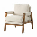 Poltrona imbottita con braccioli in tessuto bouclé beige e struttura in legno naturale 62 x 68 x 80 cm