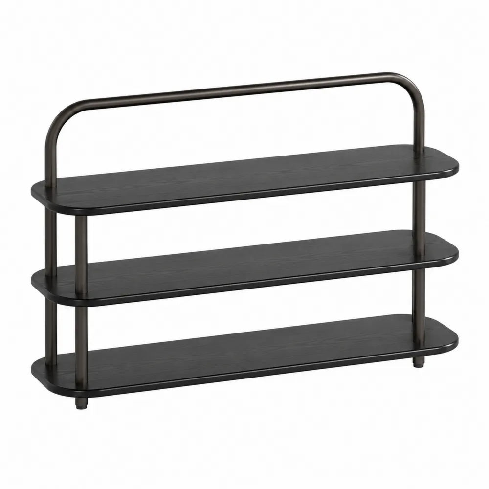 Scarpiera aperta rettangolare a 3 livelli con ripiani in MDF e struttura in acciaio nero 80 cm