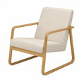 Poltrona da soggiorno 75 x 75 x 80 cm in tessuto poliestere beige con struttura in legno massello e braccioli in legno naturale
