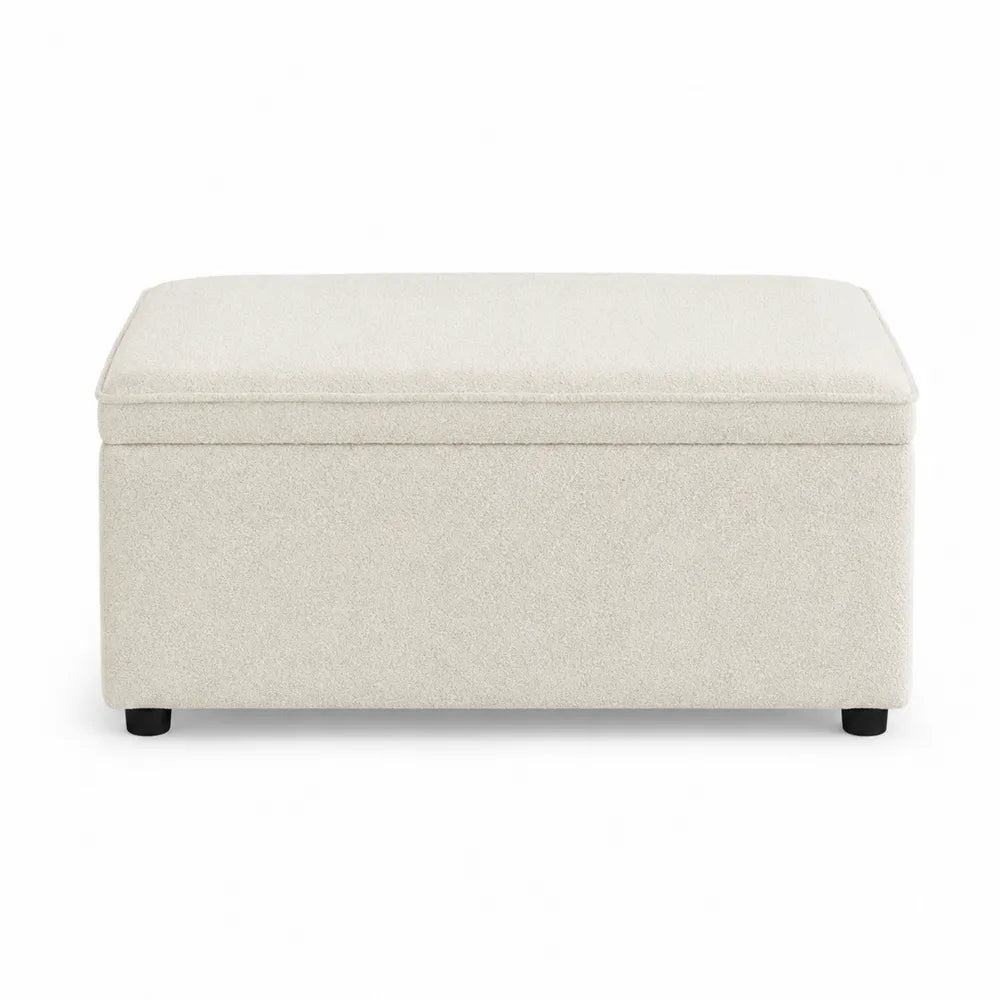Pouf contenitore rettangolare in tessuto bouclé colore crema struttura in legno MDF 80 x 40 x 45 cm