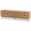 Mobile TV in legno MDF effetto naturale con ante scorrevoli e cassetti 180 x 40 x 50 cm