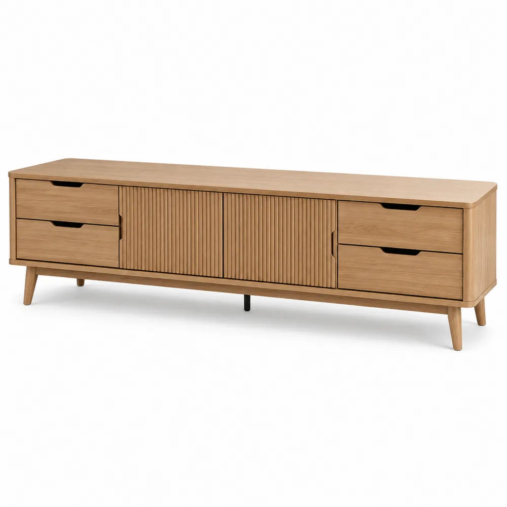 Mobile TV in legno MDF effetto naturale con ante scorrevoli e cassetti 180 x 40 x 50 cm
