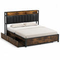 Letto matrimoniale rettangolare con cassetti in acciaio nero e truciolato marrone 160 x 200 cm