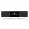 Mobile TV 180 x 40 x 50 cm in MDF nero con ante a doghe e struttura in metallo dorato con vano centrale aperto e passacavi