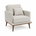Poltrona con braccioli in legno massello e rivestimento in tessuto poliestere beige con cuscino schienale 75 x 80 x 78 cm