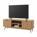 Mobile TV rettangolare in MDF effetto rovere naturale con ante laterali a doghe e vani aperti 160 x 40 x 55 cm