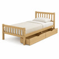 Letto singolo in legno MDF effetto rovere naturale con contenitore e cassetti struttura con rete a doghe e testiera a doghe verticali 90x200 cm
