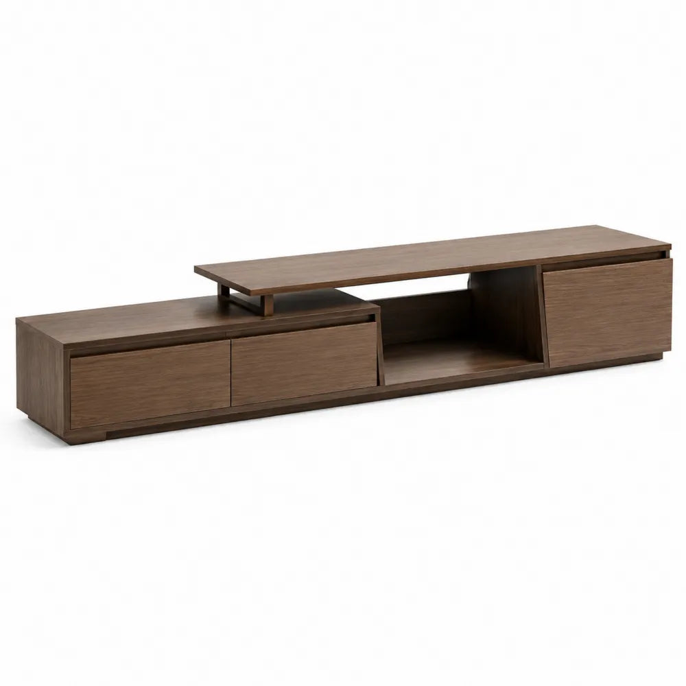 Mobile TV in legno ingegnerizzato effetto rovere naturale con ante scorrevoli e vani a giorno 180 x 40 x 50 cm