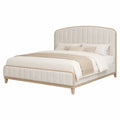 Letto matrimoniale rettangolare con testiera imbottita in MDF effetto rovere e tessuto beige 160 x 200 cm