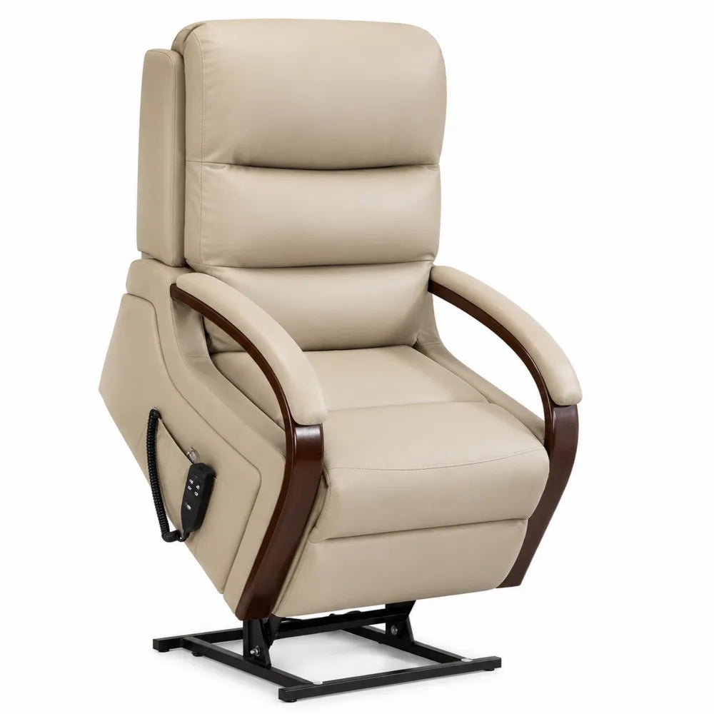 Poltrona relax elettrica in pelle sintetica PU struttura in legno e metallo colore beige 85 x 90 x 105 cm con comando laterale